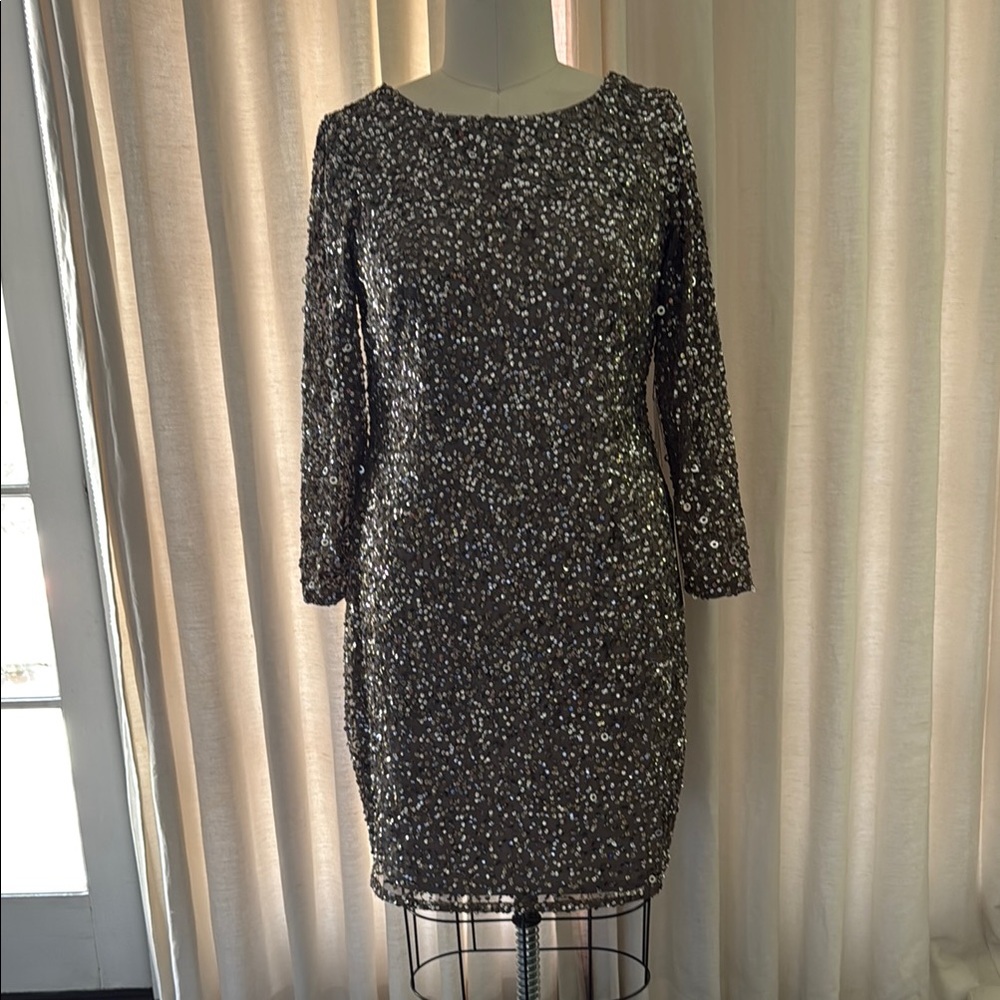 Adrianna Papell Black Sequin Sheath Dress